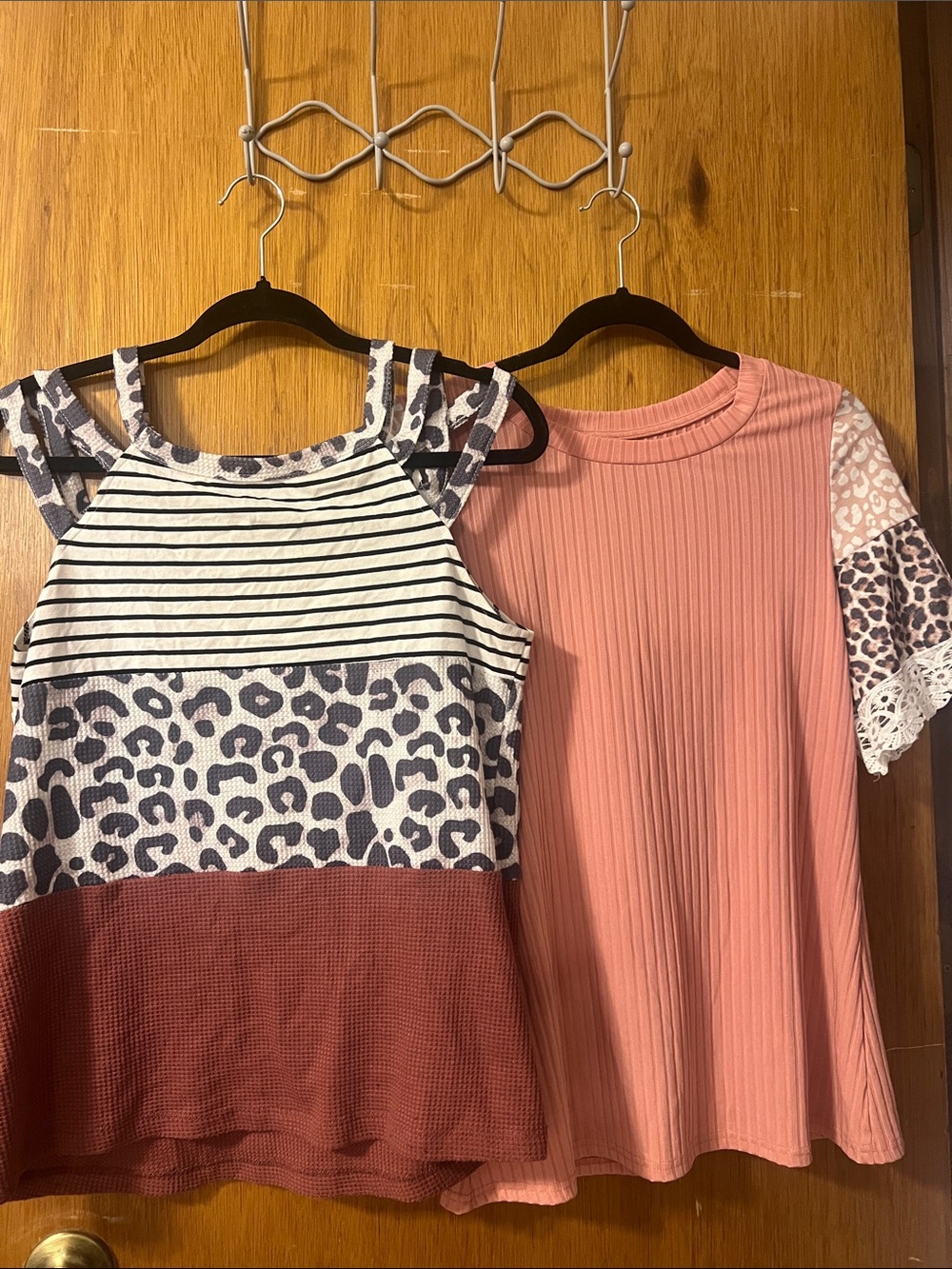 Striped & Leopard Colorblock Tank + Pink Ribbed Sleeve Tee Bundle